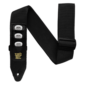 P04039 Ernie Ball Black With Black Pickholder Polypro Guitar Strap